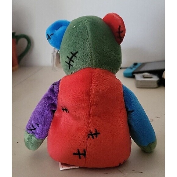 TY Beanie Babies 2001 Frankenteddy Rare Tag W/CASE RED PURPLE FEET COMBO - Picture 3 of 5